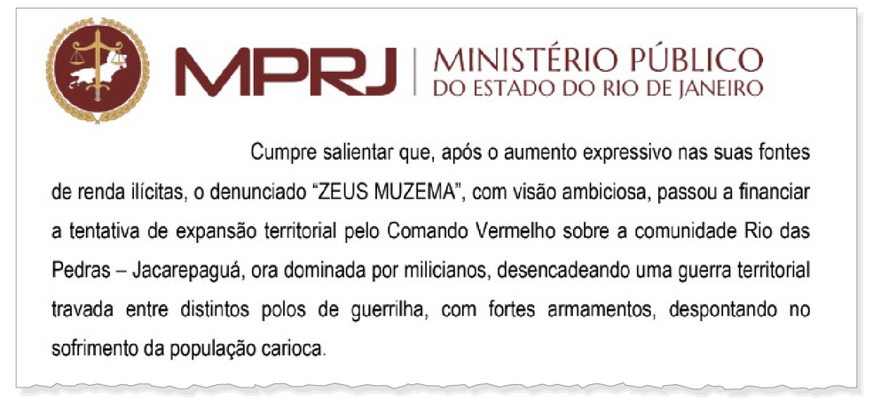 Processo do MPRJ detalha atuação do Zeus na guerra da Zona Sudoeste — Foto: Reprodução