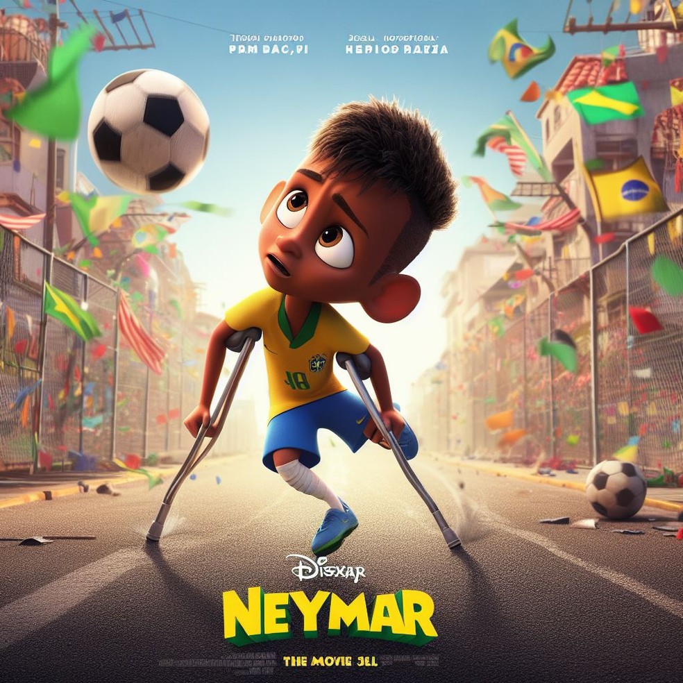 Jogador Neymar Jr. em versão personagem da Disney Pixar, feita por internauta no Bing Image Creator — Foto: Reprodução/Twitter