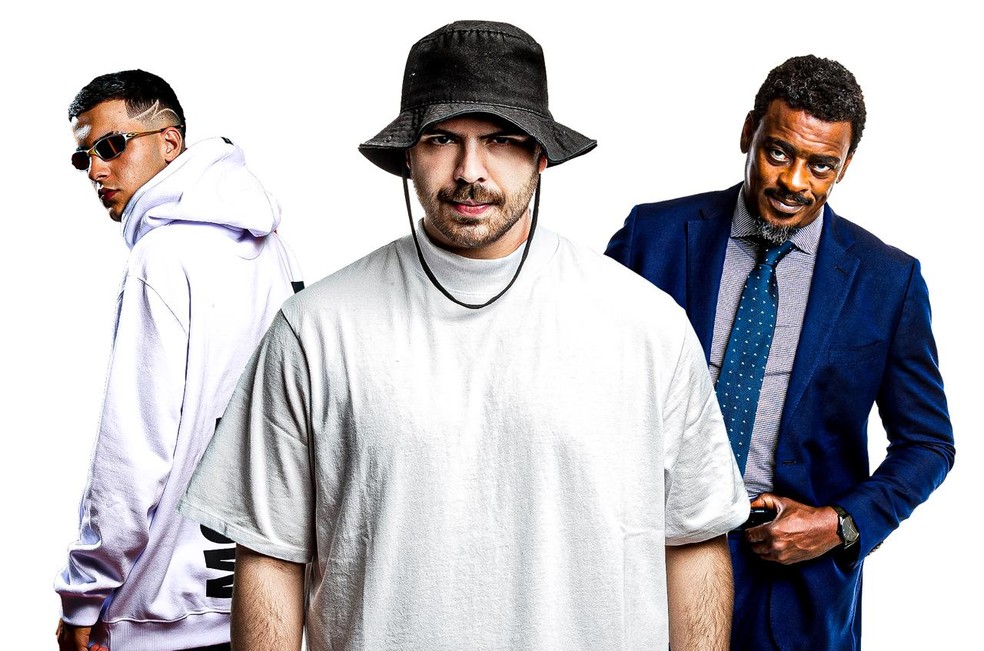 Da esquerda para a direita, MC Leozin, DJ Topo e Seu Jorge: juntos em show 