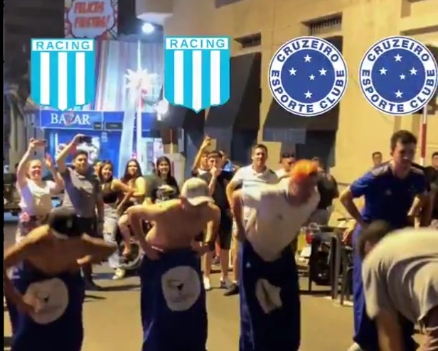 Torcedores de Cruzeiro e Racing se unem para uma 'corrida de saco' no Paraguai. Confira o vídeo