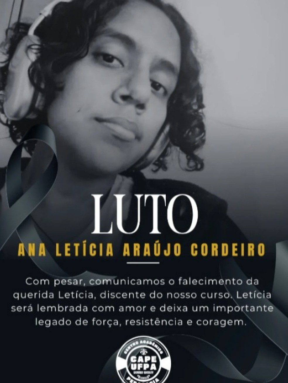 A estudante Ana Letícia Araújo Cordeiro morreu no acidente — Foto: Reprodução