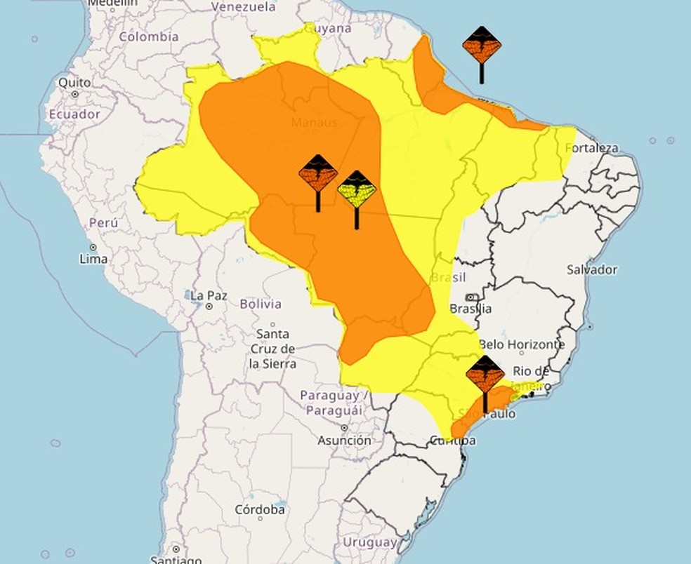 Final de semana tem alerta de chuvas intensas em SP e em outros estados do país — Foto: Reprodução/Inmet