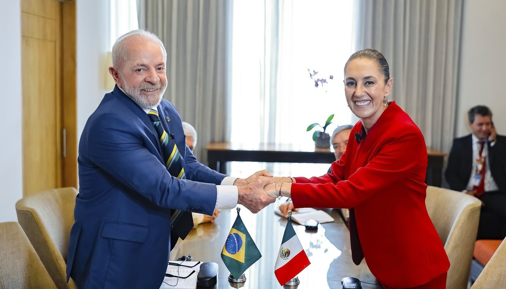 O presidente Luiz Inácio Lula da Silva durante encontro bilateral com a presidenta do México, Claudia Sheinbaum — Foto: Ricardo Stuckert / PR
