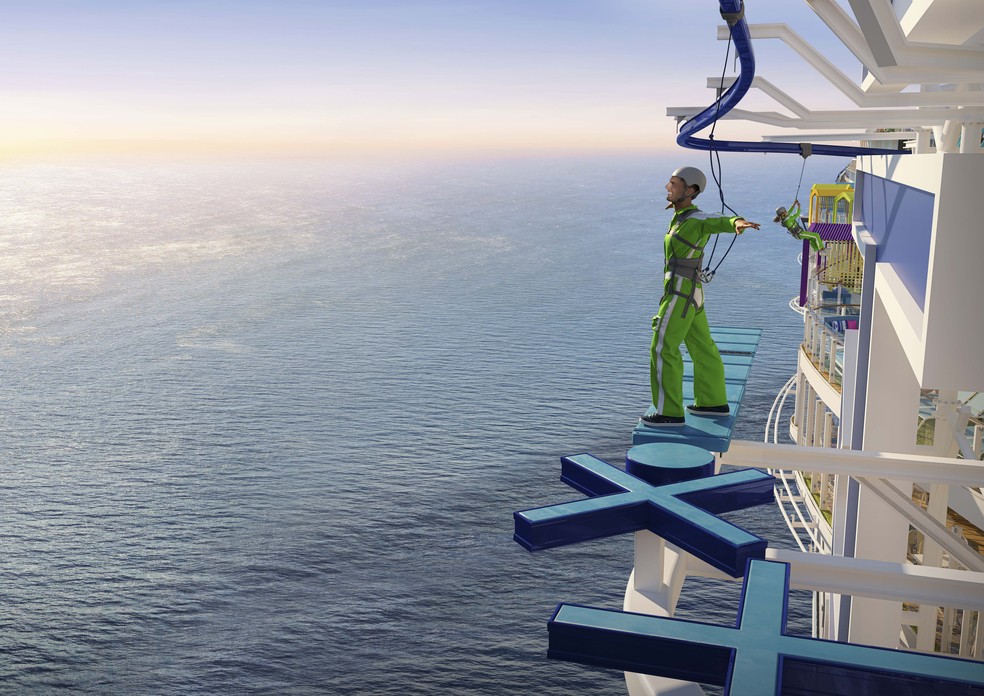 Também parte da área Thrill Island do Icon of the Seas, os visitantes poderão fazer uma caminhada e tirolesa do lado de fora do navio, a 48 metros de altura — Foto: Divulgação