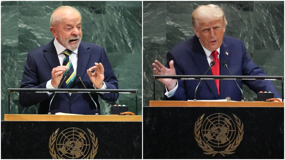 O presidente brasileiro Lula e o presidente americano Donald Trump discursaram na abertura da Assembleia Geral da ONU - Foto: AFP