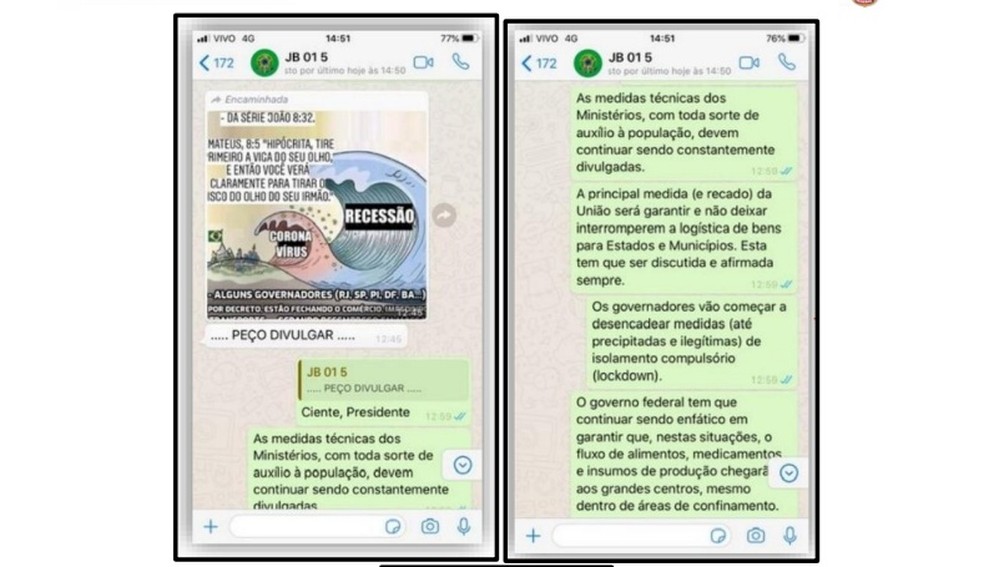 Mensagem enviada por Alexandre Ramagem a Jair Bolsonaro — Foto: Reprodução