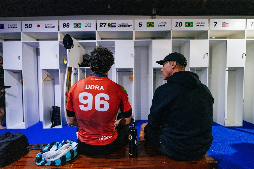 Yago Dora com seu pai e técnico, Leandro