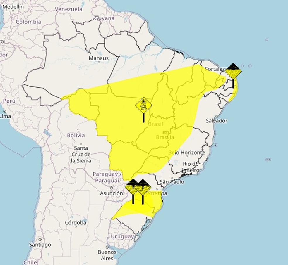 Inmet alerta para chuvas intensas, acumulados de chuva e baixa umidade nesta quinta-feira — Foto: Reprodução