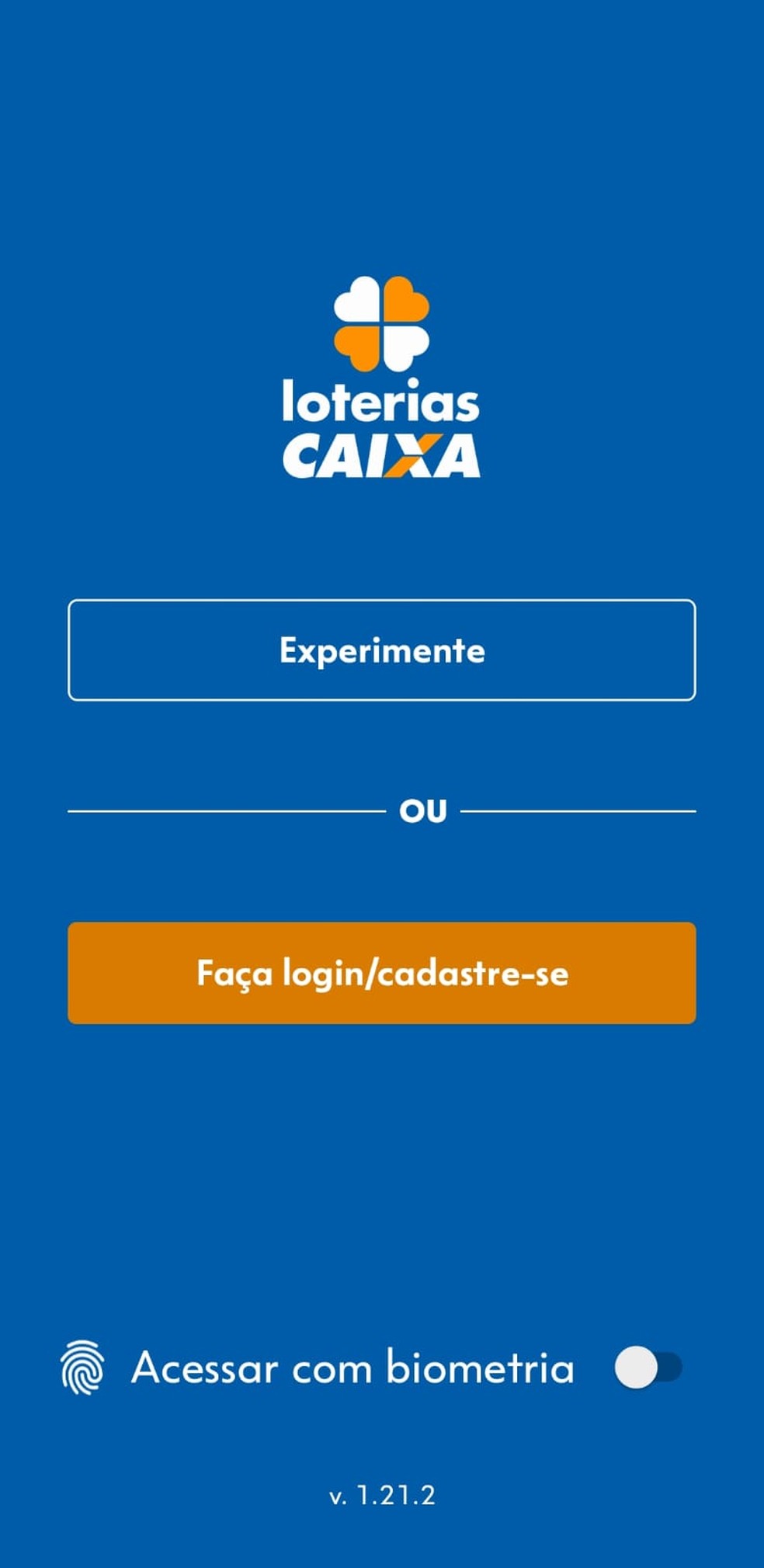 Página de login do app Loterias Caixa — Foto: Reprodução: Caixa Econômica Federal
