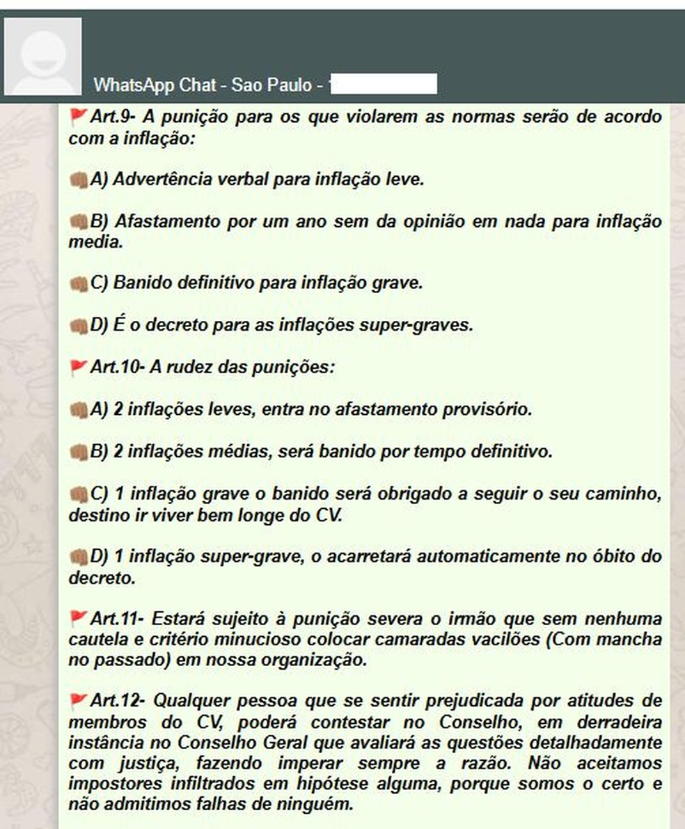 'Estatuto' do Comando Vermelho (cont.2) — Foto: Reprodução