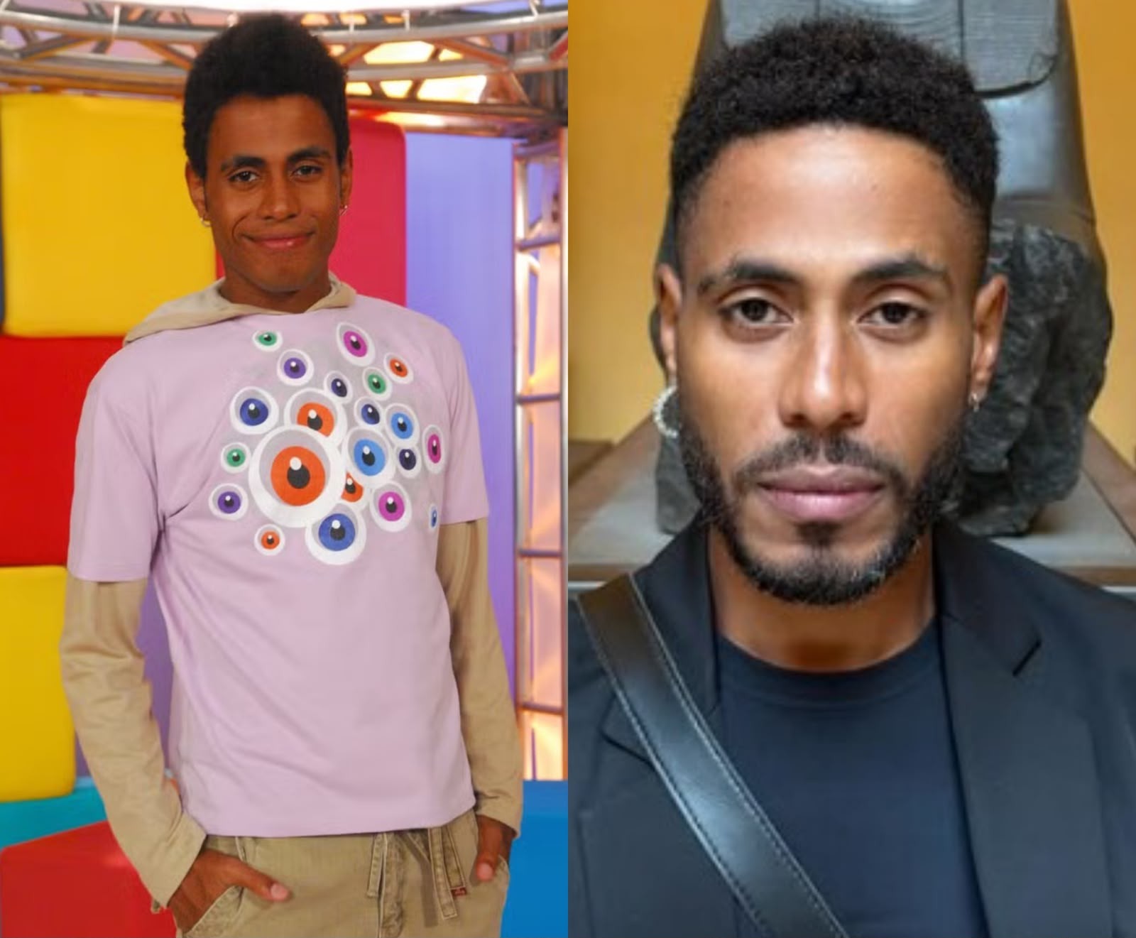 Ícaro Silva atuou no comando da "TV Globinho" em 2009. Ele seguiu coma carreira de ator em diversas produções — Foto: Reprodução/TV Globo e Instagram