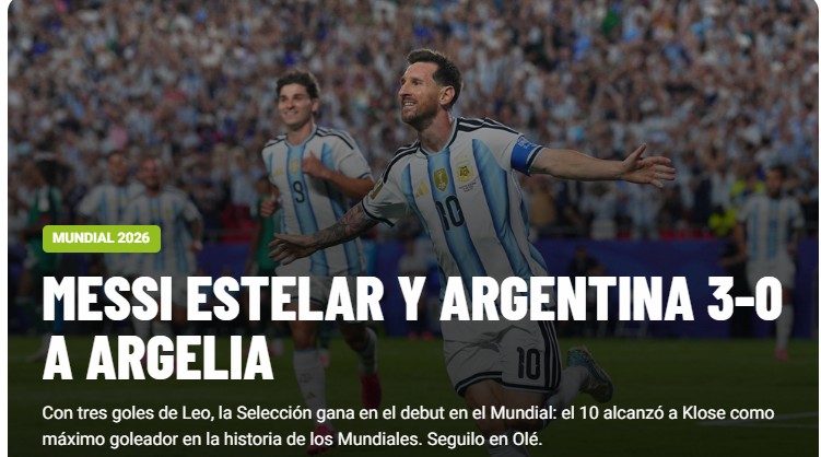 Jornal Olé, da Argentina repercute recorde de Messi em estreia — Foto: Reprodução