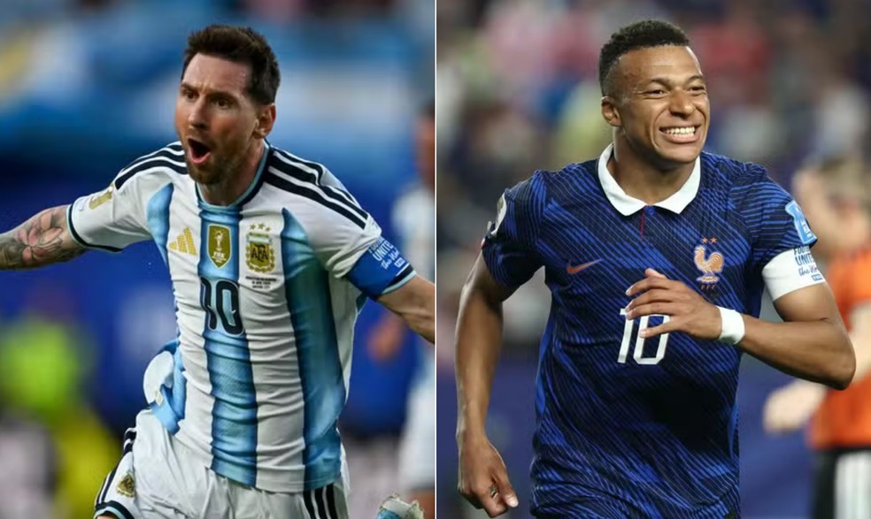 Messi e Mbappé disputam artilharia histórica das Copas — Foto: Roberto Schmidt / AFP e  FRANCK FIFE / AFP