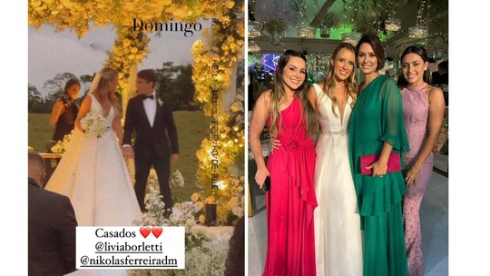 Sem Bolsonaro, Michelle vai ao casamento de Nikolas Ferreira e aparece ao lado da noiva