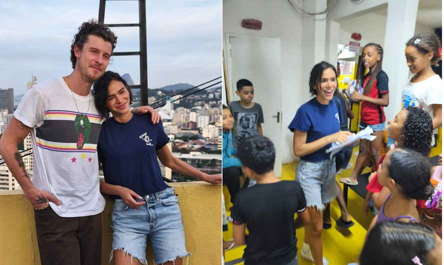 Ao lado de Shawn Mendes, Bruna Marquezine comemora aniversário com crianças  da Providência