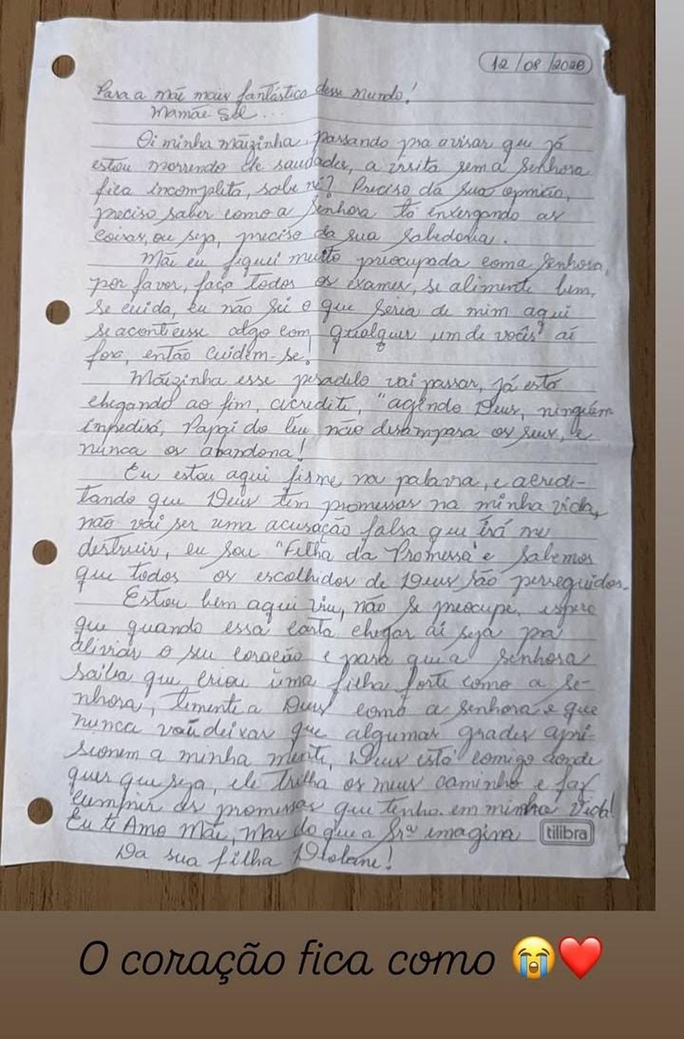 M&atilde;e de Deolane divulga carta escrita pela filha na pris &mdash; Foto: Reprodu&ccedil;&atilde;o/Instagram