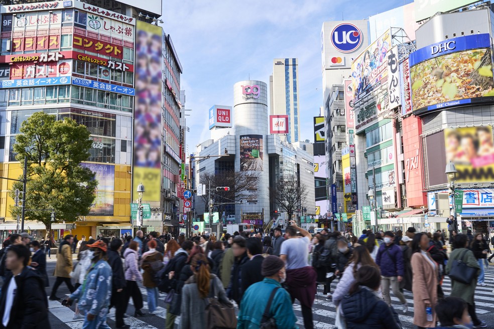 O famoso cruzamento de Shibuya, em Tóquio, no Japão — Foto: Divulgação/Turismo do Japão