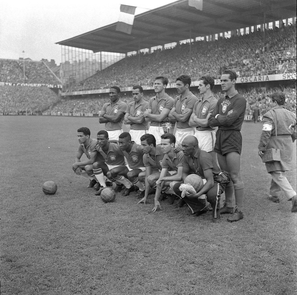 Brasil campeão da Copa do Mundo em 1958, na Suécia — Foto: Indaiassu Leite / Agência O Globo