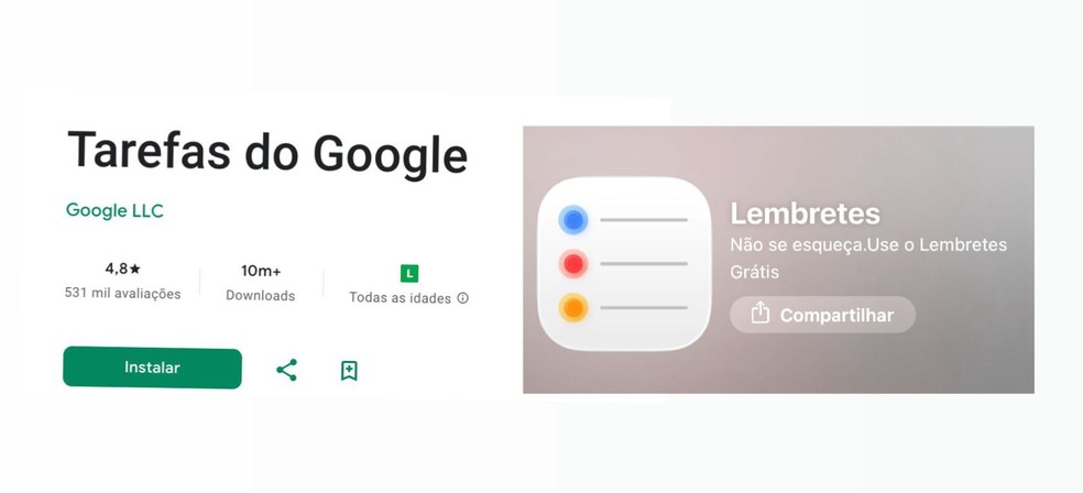 Aplicativo de "Tarefas", do Google, e de "Lembretes", da Apple, foram potencializados com IA — Foto: Reprodução/O Globo/Google/Apple