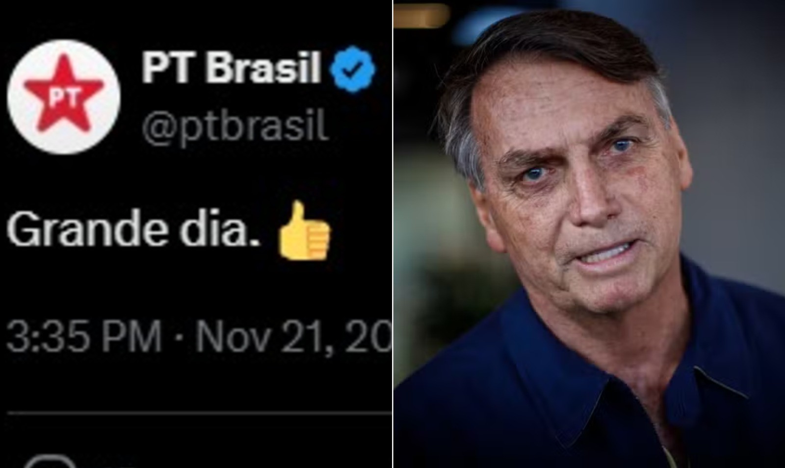 'Grande dia': perfil do PT ironiza Bolsonaro indiciado por participação em trama golpista