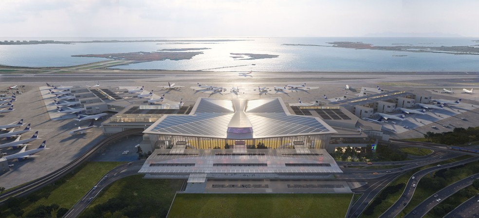 Terminal 1 do aeroporto JFK, de Nova York, a ser inaugurado em 2026. Aeroporto é um dos principais locais de chegada aos EUA  — Foto: Divulgação