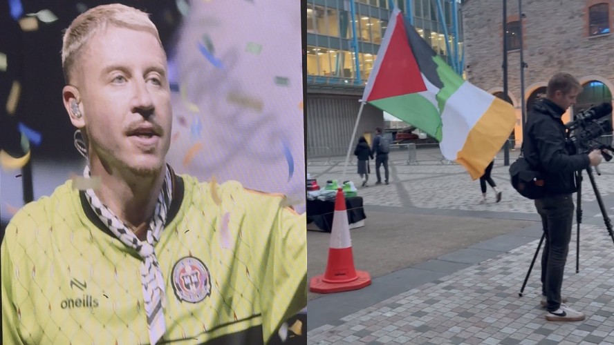 Em meio a bandeiras e kufiyas, rapper Macklemore inicia turnê em apoio à Palestina após polêmica com Ed Sheeran - Foto