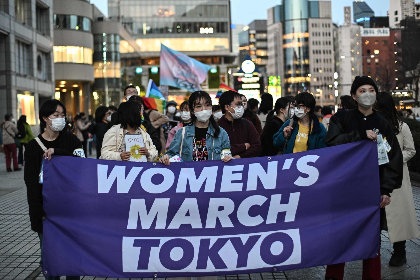 Manifestação por direitos no Dia Internacional da Mulher, em 2023, em Tóquio, no Japão — Foto: Philip Fong / AFP