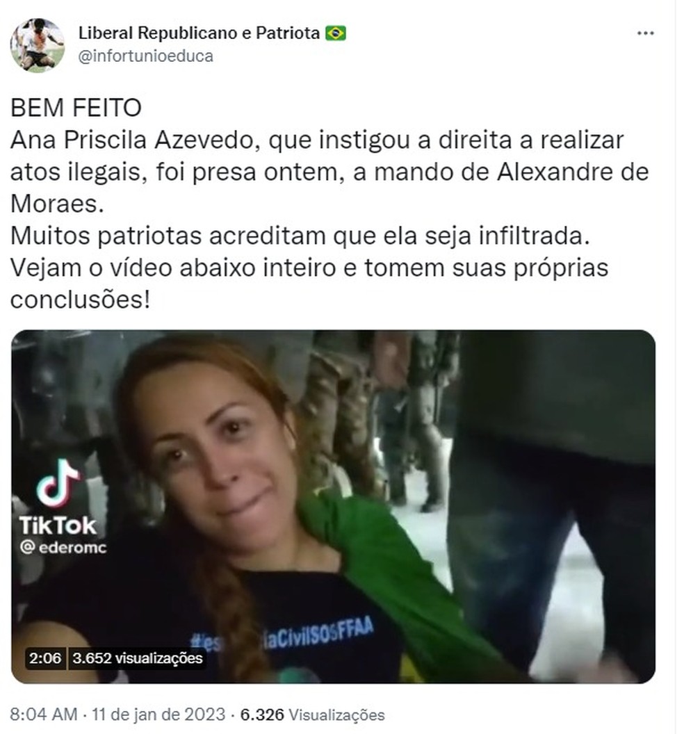 Ana Priscila Azevedo passou a ser chamada de 'infiltrada' e 'petista' — Foto: Reprodução