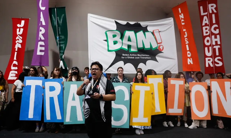 Protesto da Climate Action Network sobre a demanda de transição justa