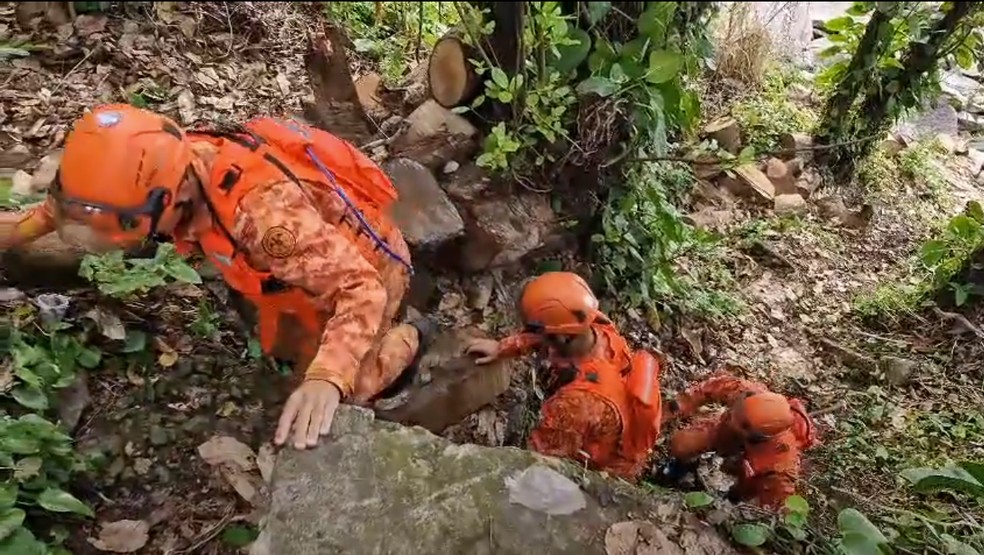 Equipes do Corpo de Bombeiros fazem buscas por Antonio Petraglia, de 70 anos, na Trilha do Morro da Urca — Foto: Reprodução