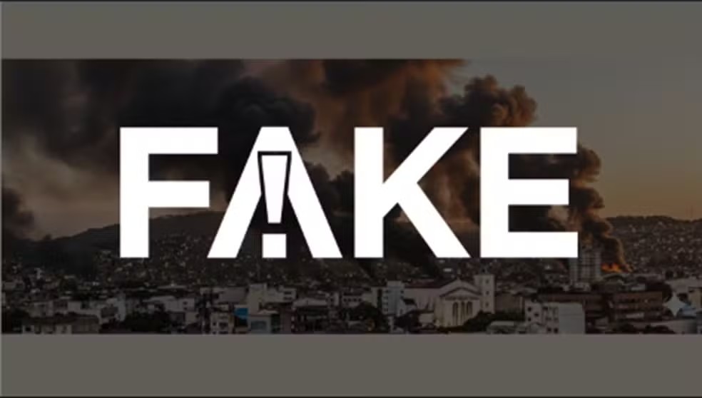 É #FAKE imagem que mostra colunas de fumaça sobre complexos da Penha e do Alemão; conteúdo foi gerado por IA — Foto: Reprodução