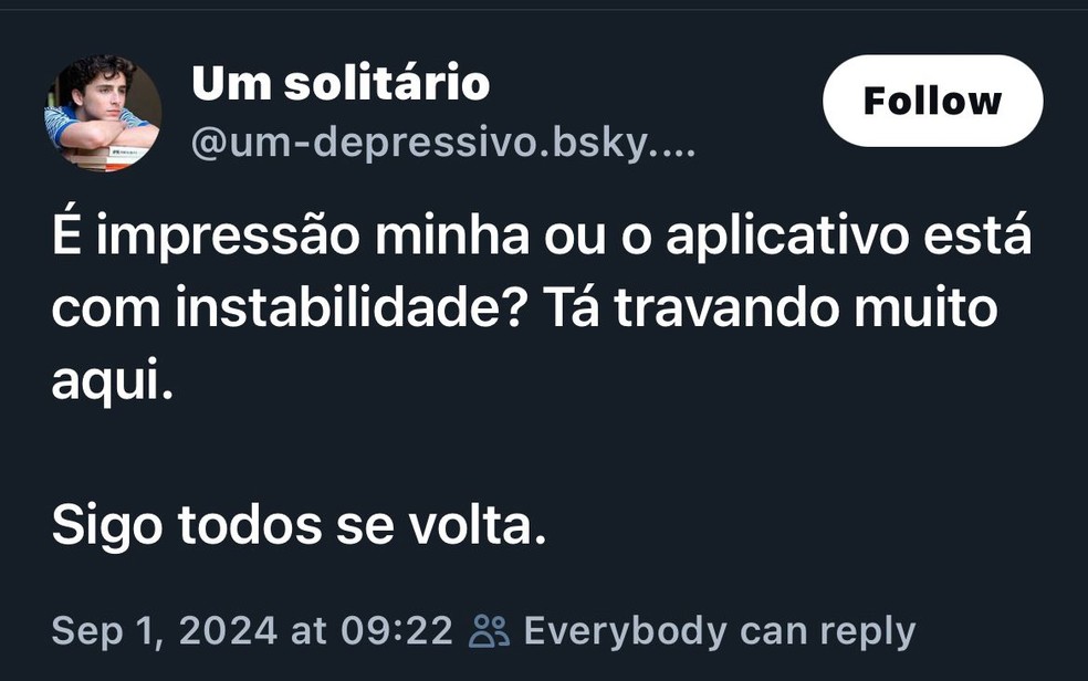 Internauta reclama do funcionamento do Bluesky &mdash; Foto: Reprodu&ccedil;&atilde;o / Bluesky