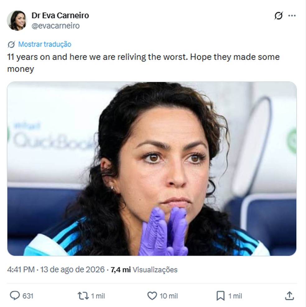 Ex-m&eacute;dica do Chelsea, Eva Carneiro &mdash; Foto: Reprodu&ccedil;&atilde;o / X / @Evacarneiro