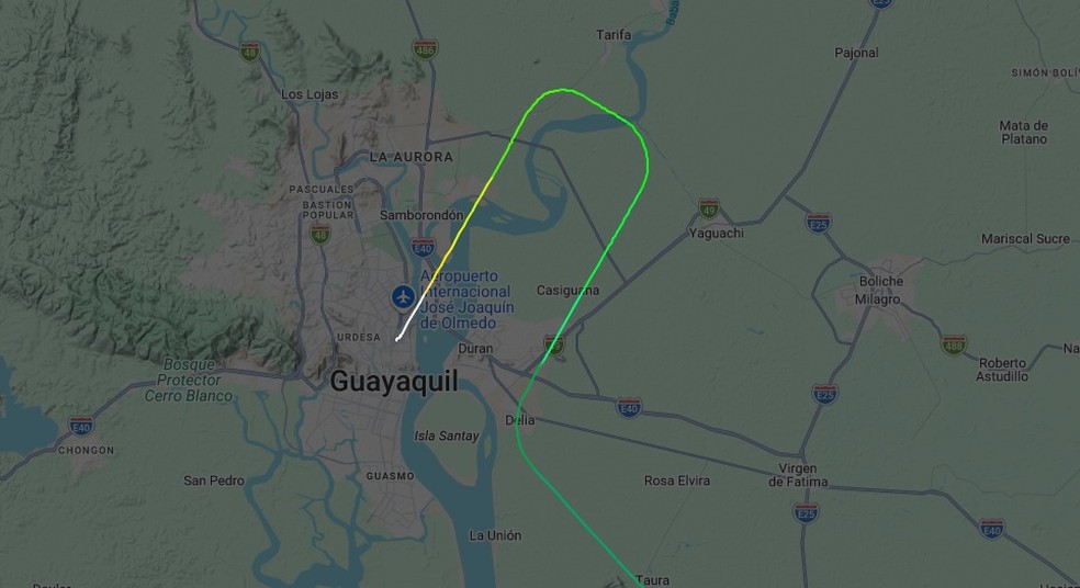 Avião particular que teria a bordo Flávio Bolsonaro e família pousa no Equador após senador deixar a Argentina — Foto: Reproduçãp/Flightradar