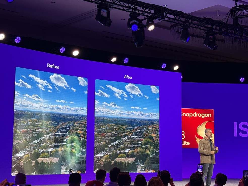 Com a tecnologia Dragon Fusion, os reflexos do sol são retirados das imagens com o novo processamento do chip, diz a Qualcomm — Foto: Bruno Rosa