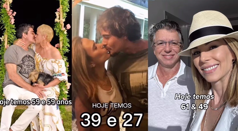 Junno e Xuxa, Tatá Werneck e Rafael Vitti e Boninho e Ana Furtado entraram na 'trend das idades' — Foto: Reprodução/Instagram
