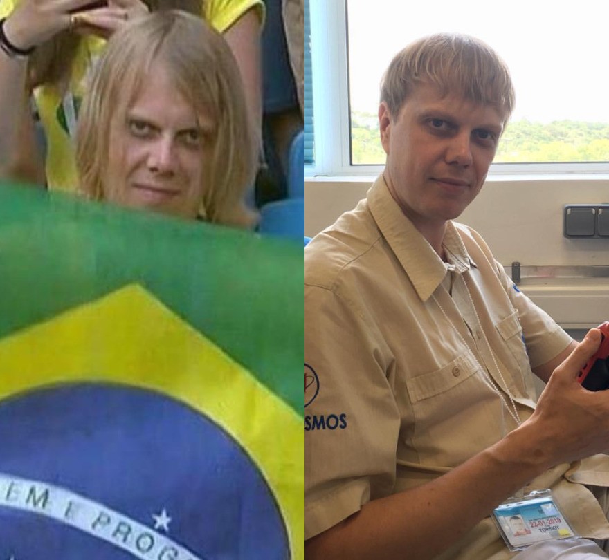 Yuri Torsky ficou conhecido como 'O Feiticeiro do Hexa' na Copa de 2018, na Rússia, quando surgiu segurando a bandeira do Brasil com esse olhar expressivo— Foto: Reprodução