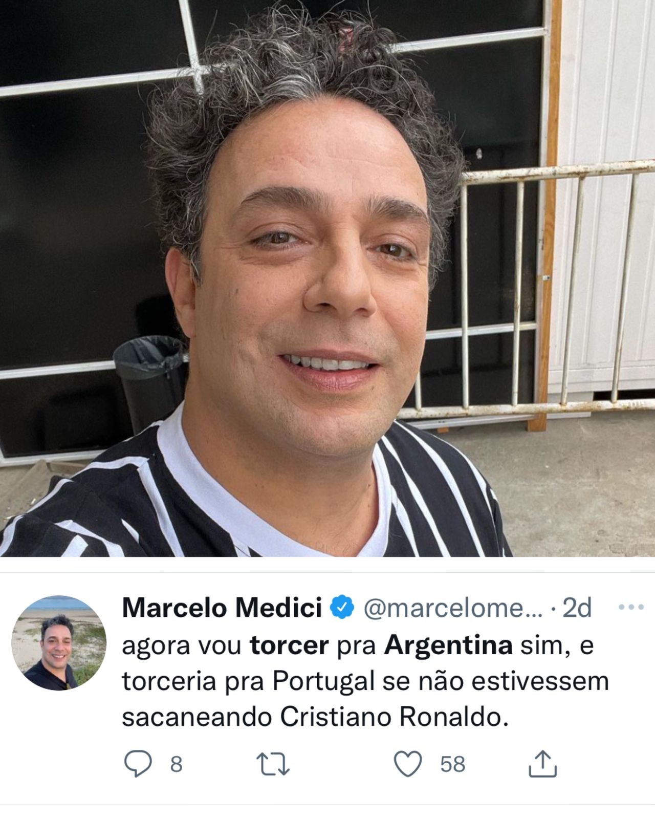 O ator Marcelo Médici também decidiu ficar do lado dos argentinos na reta final da Copa — Foto: Reprodução