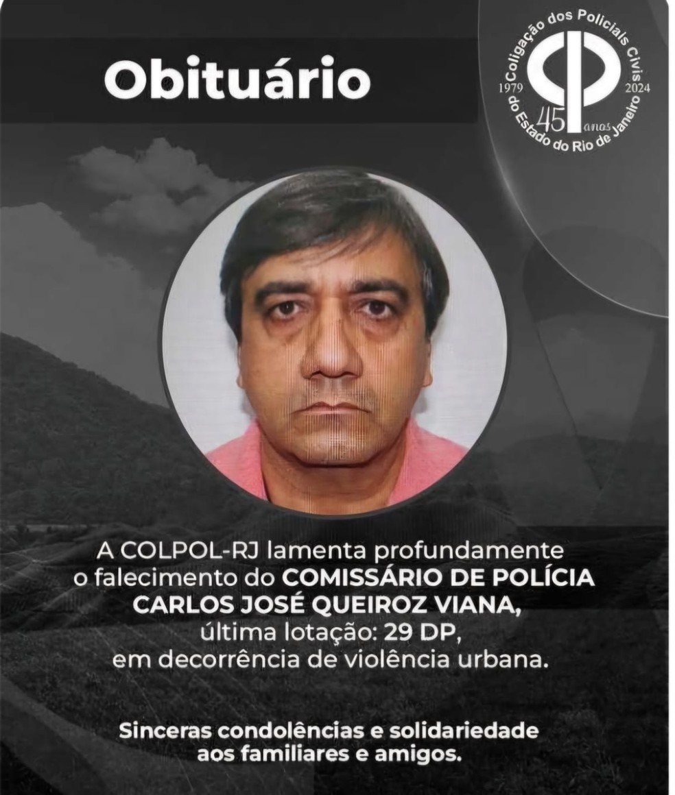 O inspetor Carlos José teve o obituário publicado na página da Coligação dos policiais civis do RJ — Foto: Reprodução
