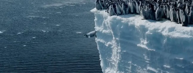 Bebês pinguins se jogam de penhasco de 15 metros de altura para nadar pela primeira vez, na Antártica; veja vídeo — Foto: Reprodução/NatGeo