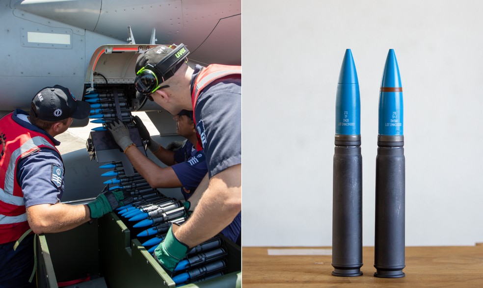 Munição utilizada no primeiro exercício de tiro aéreo da Força Aérea Brasileira (FAB) — Foto: Sargento Marcos/ CECOMSAER