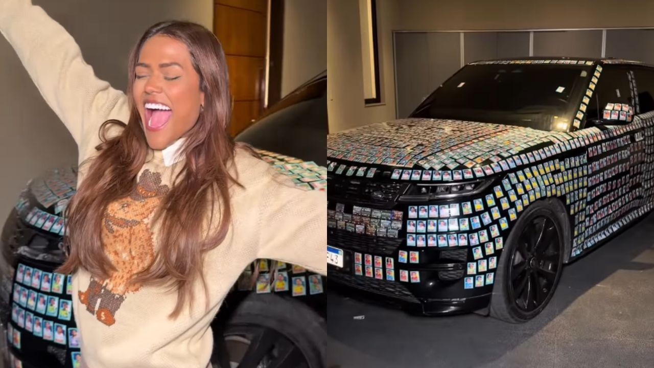 Camila Loures cobre carro de R$ 1,7 milhão do irmão com figurinhas repetidas da Copa; vídeo