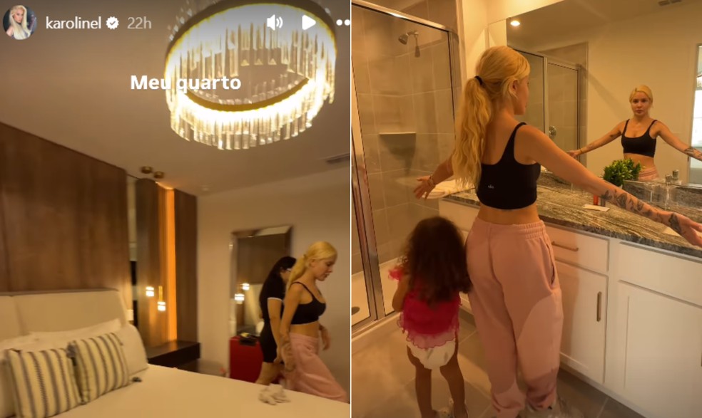 Quarto de Karoline Lima, namorada de Léo Pereira, em casa alugada nos EUA — Foto: Reprodução/Redes sociais