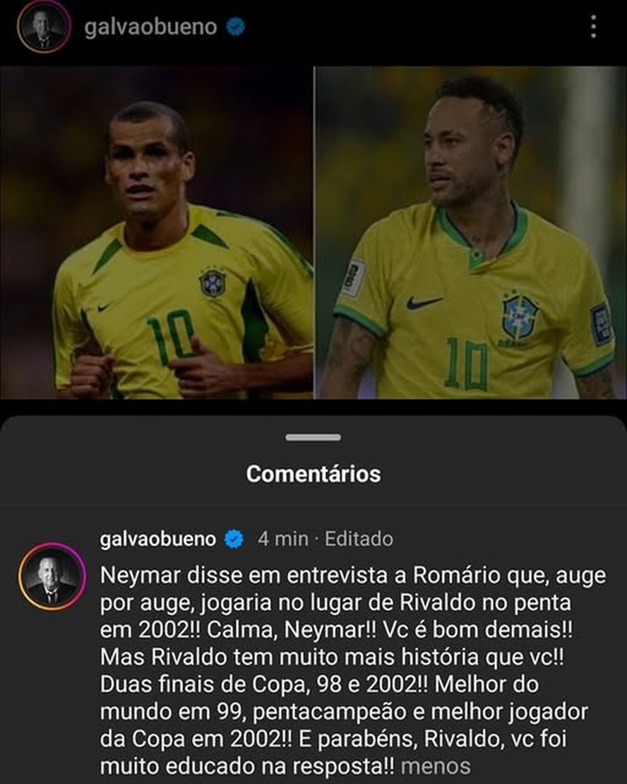 Resposta de Galvão sobre comparação entre Rivaldo e Neymar