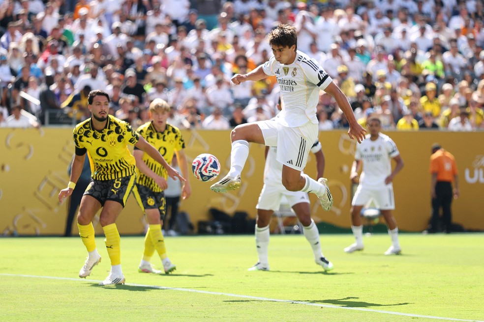 Gonzalo Garc&iacute;a abre placar para Real Madrid contra Borussia Dortmund no Mundial &mdash; Foto: Luke Hales / GETTY IMAGES NORTH AMERICA / Getty Images via AFP
