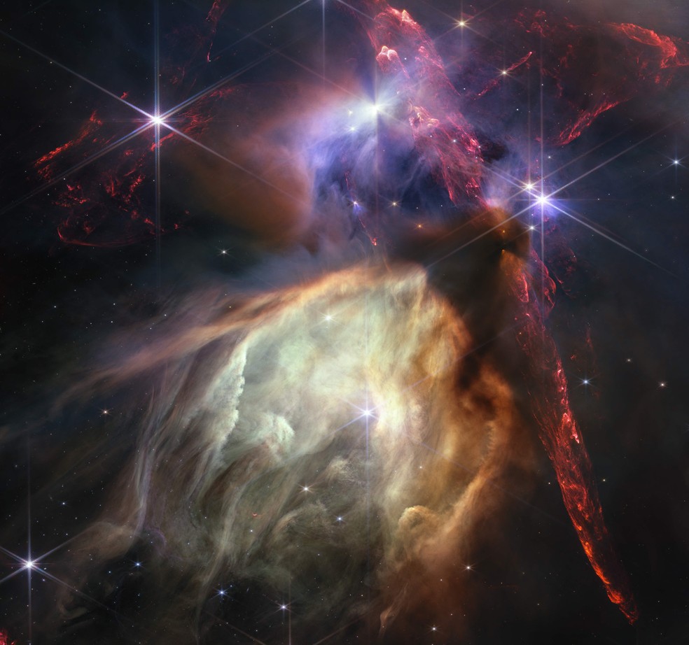 Registro feito pelo James Webb mostra o nascimento de estrelas semelhantes ao Sol, na nuvem de gás Rho Ophiuchi — Foto: NASA / AFP
