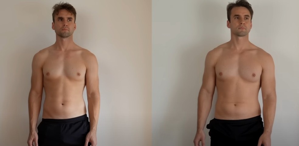 Antes e depois do desafio — Foto: Reprodução/YouTube