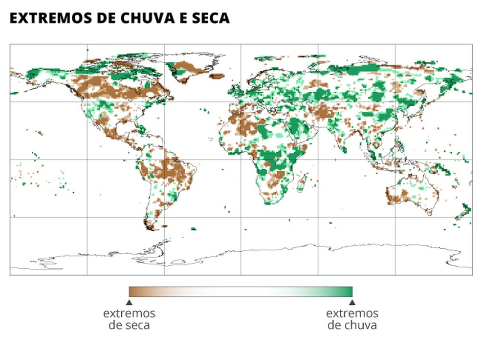 Ondas de calor, secas, inundações, deslizamentos, ciclones e incêndios florestais se multiplicaram em 2023 — Foto: Editoria de Arte