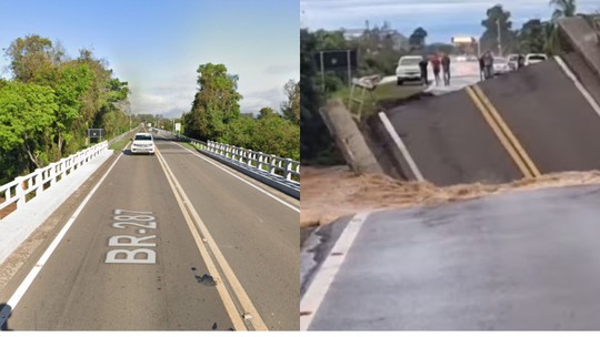 Veja antes e depois de pontos afetados pelos temporais em municípios do Rio Grande do Sul