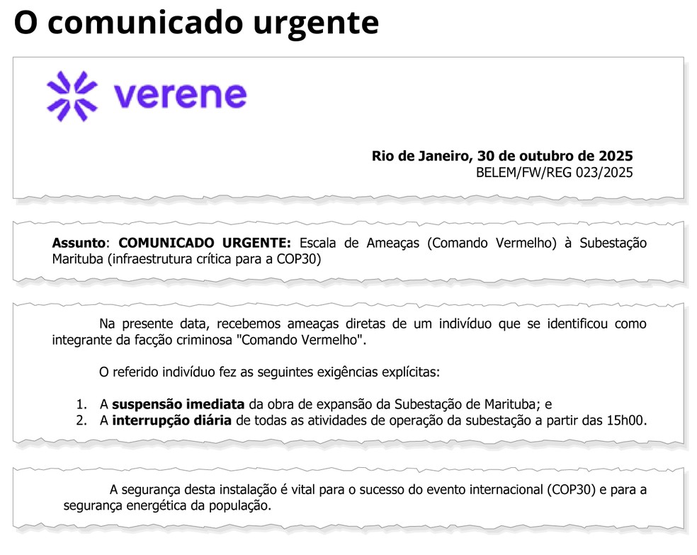 Comunicado — Foto: Editoria de arte